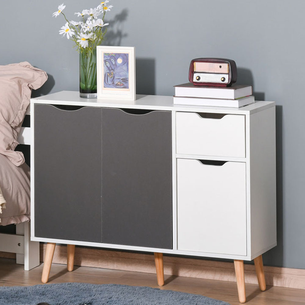 Portland 3 Door Single Drawer Grey and White Floor Standing Sideboard Image 1