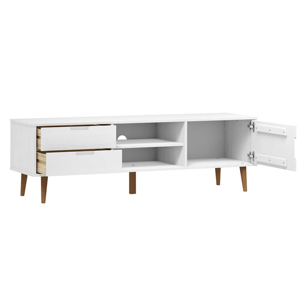 vidaXL Molde Single Door 2 Drawer 2 Shelf White Solid Pine Wood TV Cabinet Image 3
