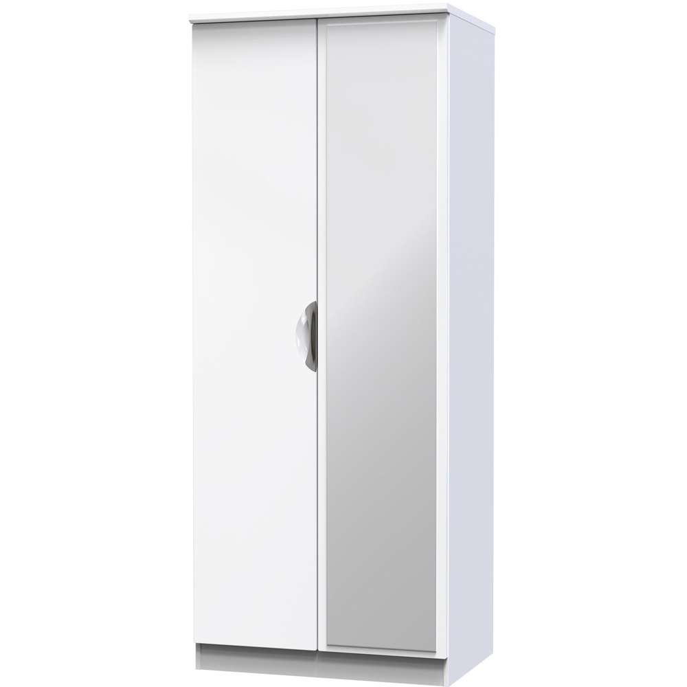 Crowndale Camden 2 Door White Gloss and White Mirrored Wardrobe Ready Assembled Image 3