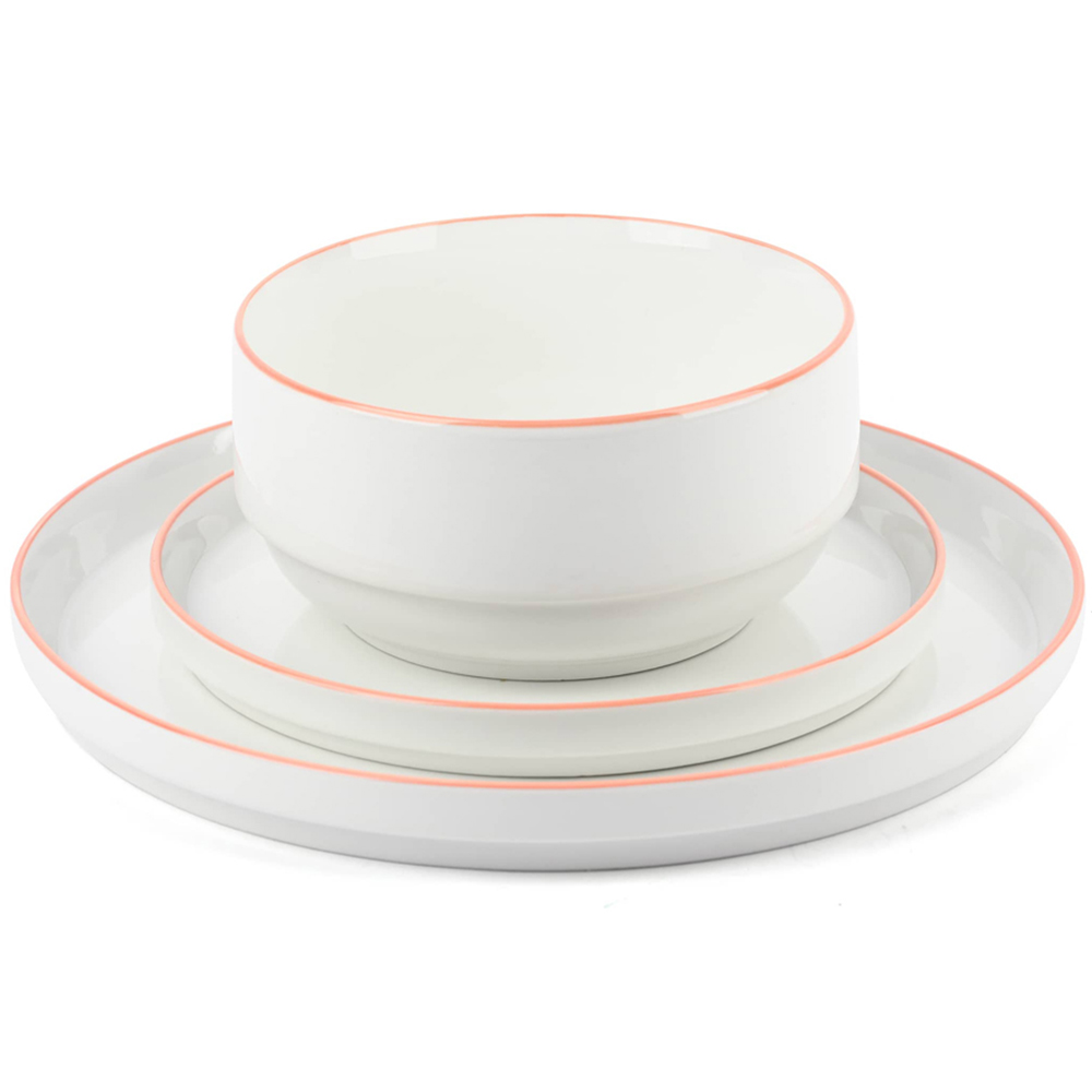 Waterside Orange Rim White Stackable 12 Piece Dinner Set Image 4
