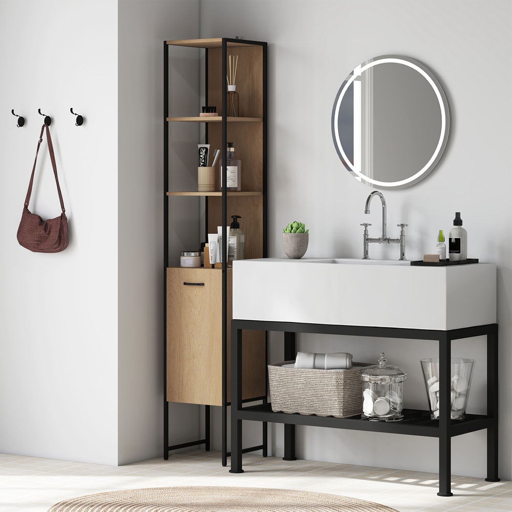 HOMCOM Single Door 3 Shelf Natural Adjustable Tall Bathroom Cabinet Image 3