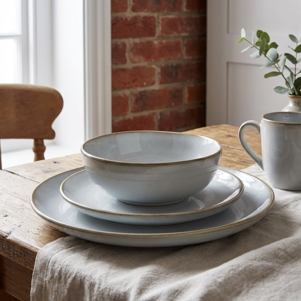 12 Piece Quartz Reactive Glaze Dinner Set - White Image 6