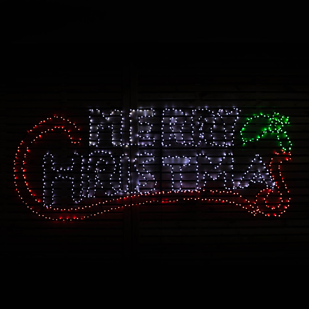 Samuel Alexander 938 Red White Green LED Light Up Hanging Merry Christmas Sign 200 x 78cm Image 1