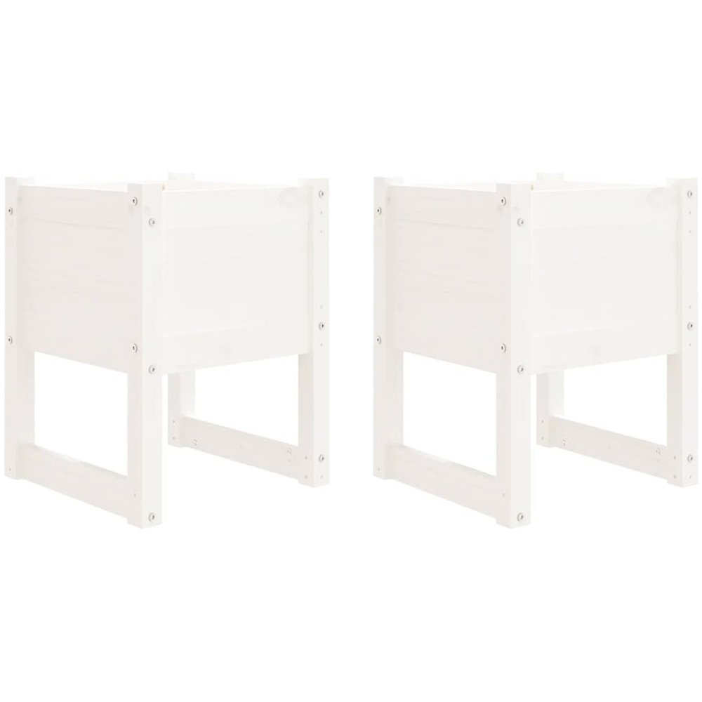 vidaXL White Solid Pine Wood Garden Planter 40 x 40 x 52.5cm 2 Pack Image 2