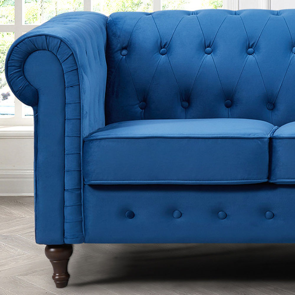 Pelham 3 Seater Blue Velvet Sofa Image 2