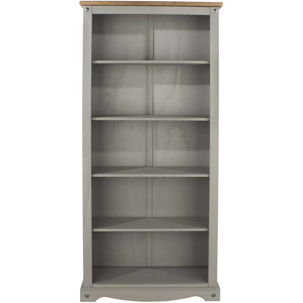 Corona 5 Shelf Grey Washed Wax Finish Tall Bookcase Image 2
