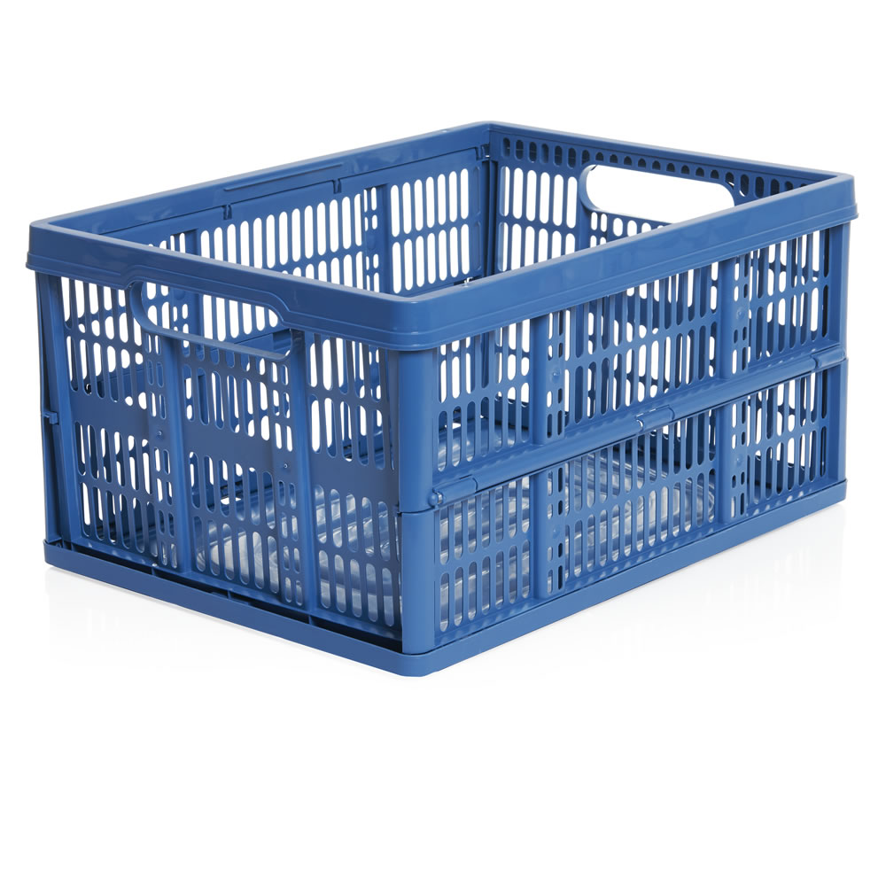 Wilko Fold Flat Crate Blue Wilko