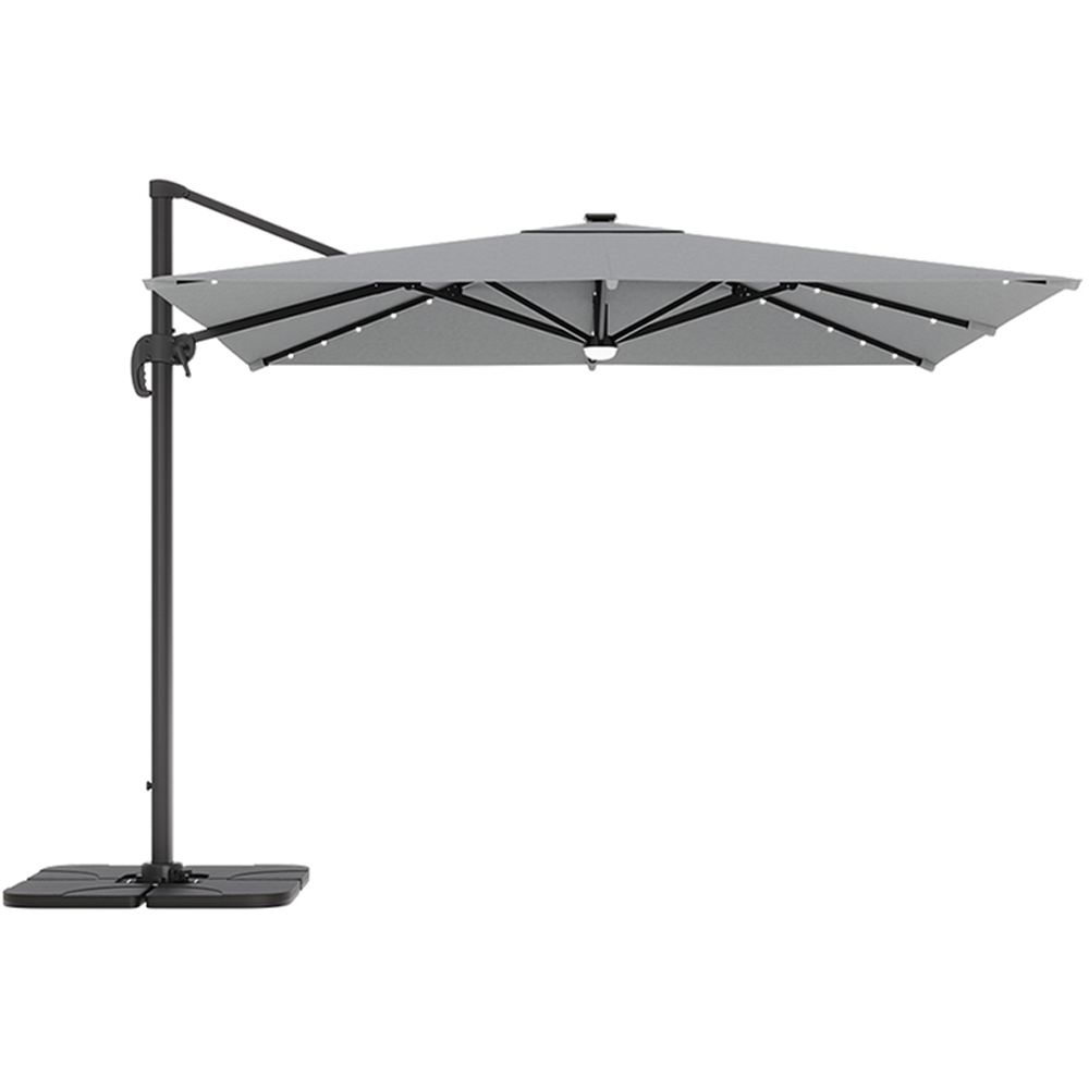 Living and Home Light Grey LED Square Rotatable Cantilever Parasol with Square HDPE Base 3m Image 1