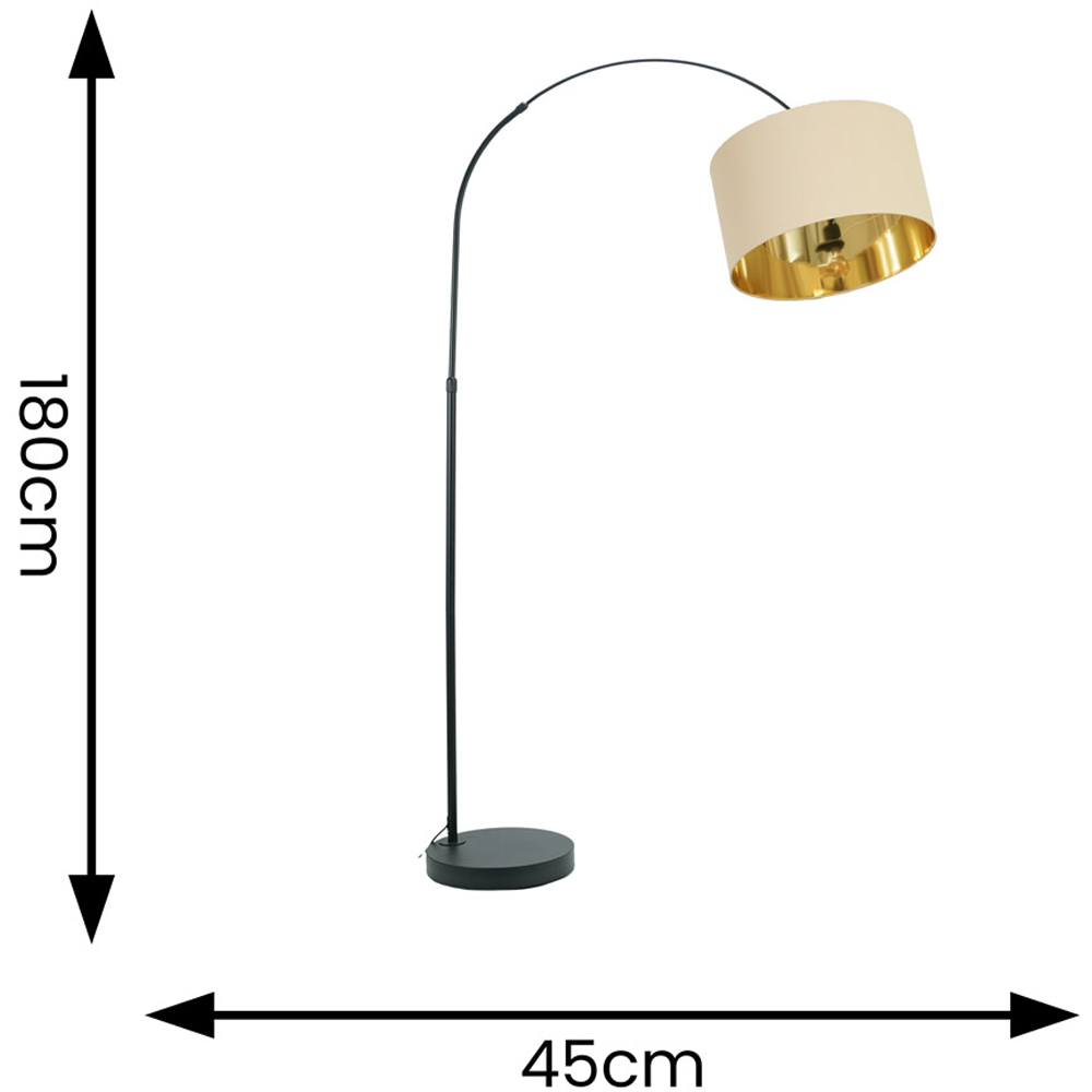 ValueLights Louis Beige and Gold Shade Black Curved LED Floor Lamp Image 4