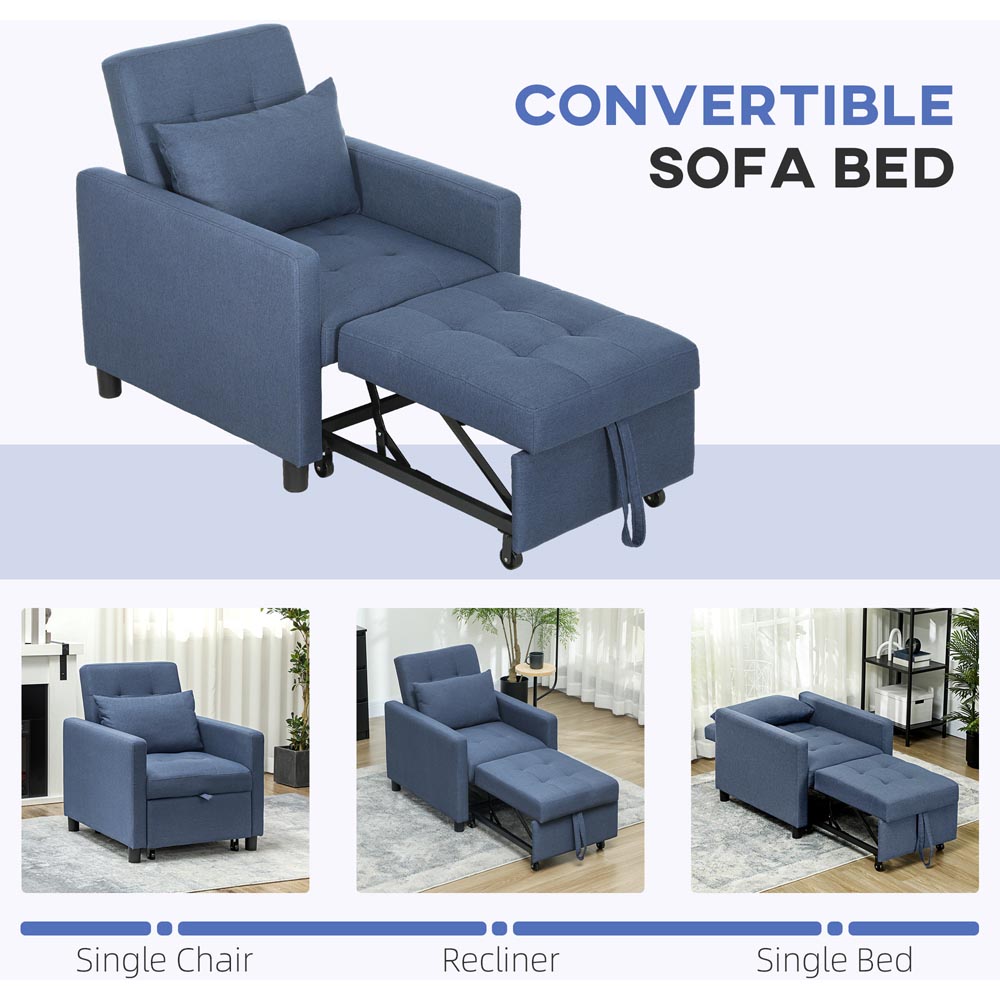 HOMCOM Blue Upholstered Fabric Convertible Single Chair Bed Image 8