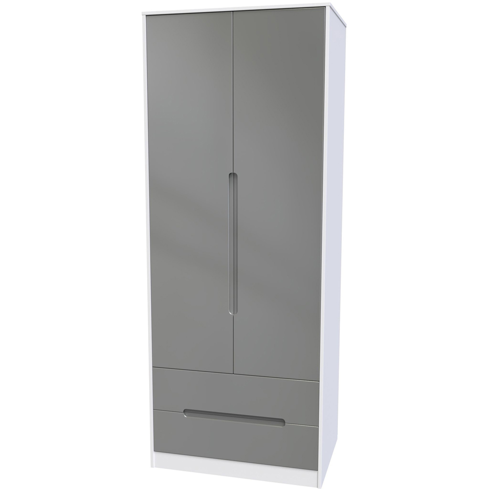 Crowndale Monaco 2 Door 2 Drawer Grey Gloss and White Tall Wardrobe Ready Assembled Image 3