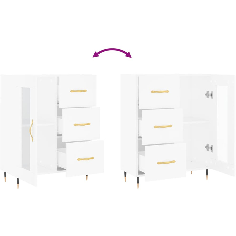 vidaXL Single Glass Door 3 Drawer White Sideboard Image 9