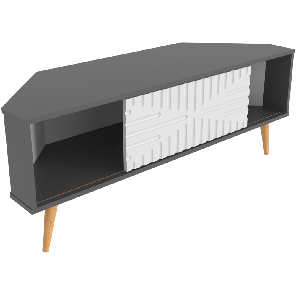 Decorotika Mora Single Sliding Door Anthracite and White Corner TV Unit Image 2