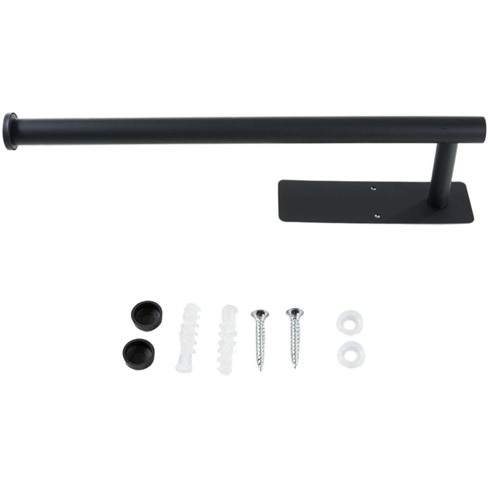 Living and Home 2-in-1 Black Wall-Mounted Towel and Toilet Roll Holder 34cm Image 2
