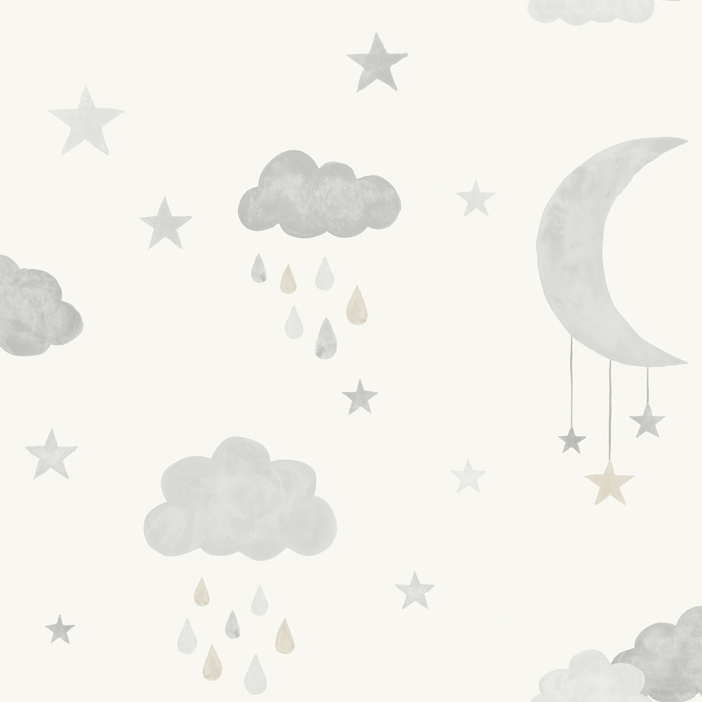 Grandeco Moon and Stars Nursery Natural Grey Textured Wallpaper Image 1