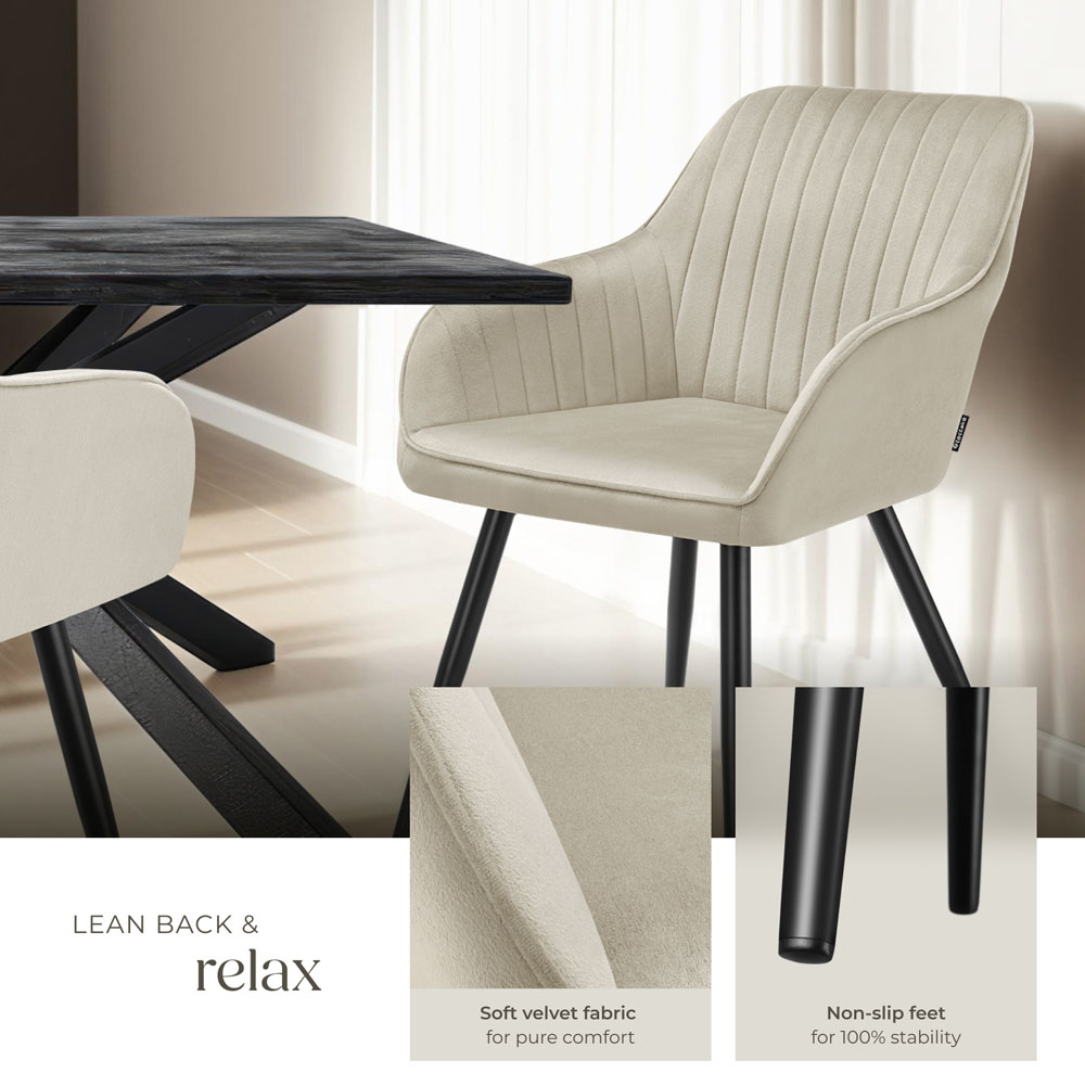 tectake Marilyn Cream and Black Quilted Velvet Continuous Backrest Chair Image 4