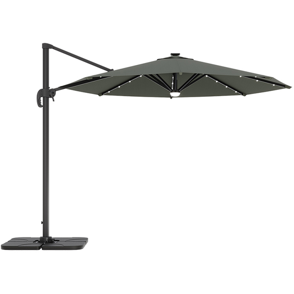 Living and Home Dark Grey LED Round Rotatable Cantilever Parasol with Square HDPE Base 3m Image 1