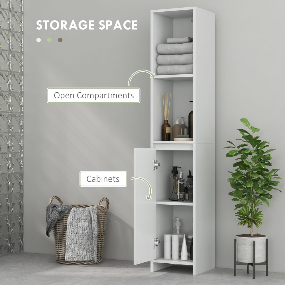 HOMCOM 2 Shelf Single Door White Narrow Bathroom Cabinet Image 4