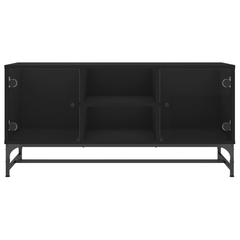 vidaXL 2 Glass Door 2 Shelf Black TV Cabinet Image 5