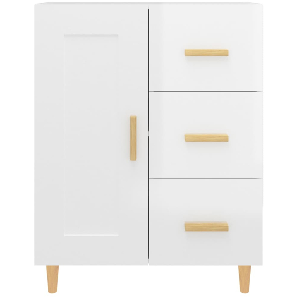 vidaXL Single Door 3 Drawer High Gloss White Sideboard Image 5