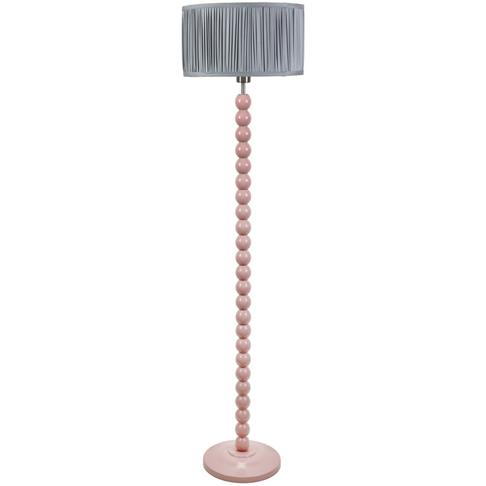 ValueLights Bobbins Ruched Pleated Powder Blue Drum Shade Painted Rose LED Floor Lamp Image 1