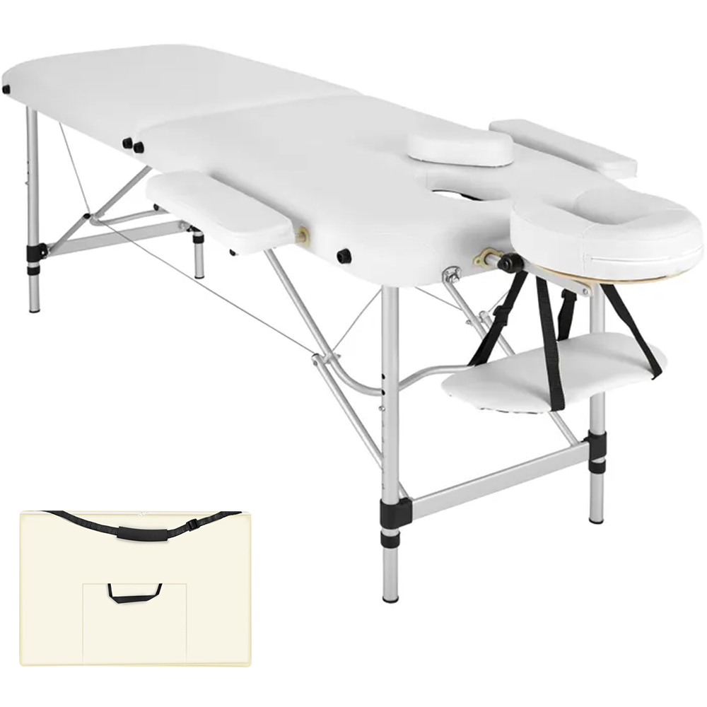 Massage Table - 2-zone bed, aluminium frame, with carry bag, head- and armrests - White Image 1