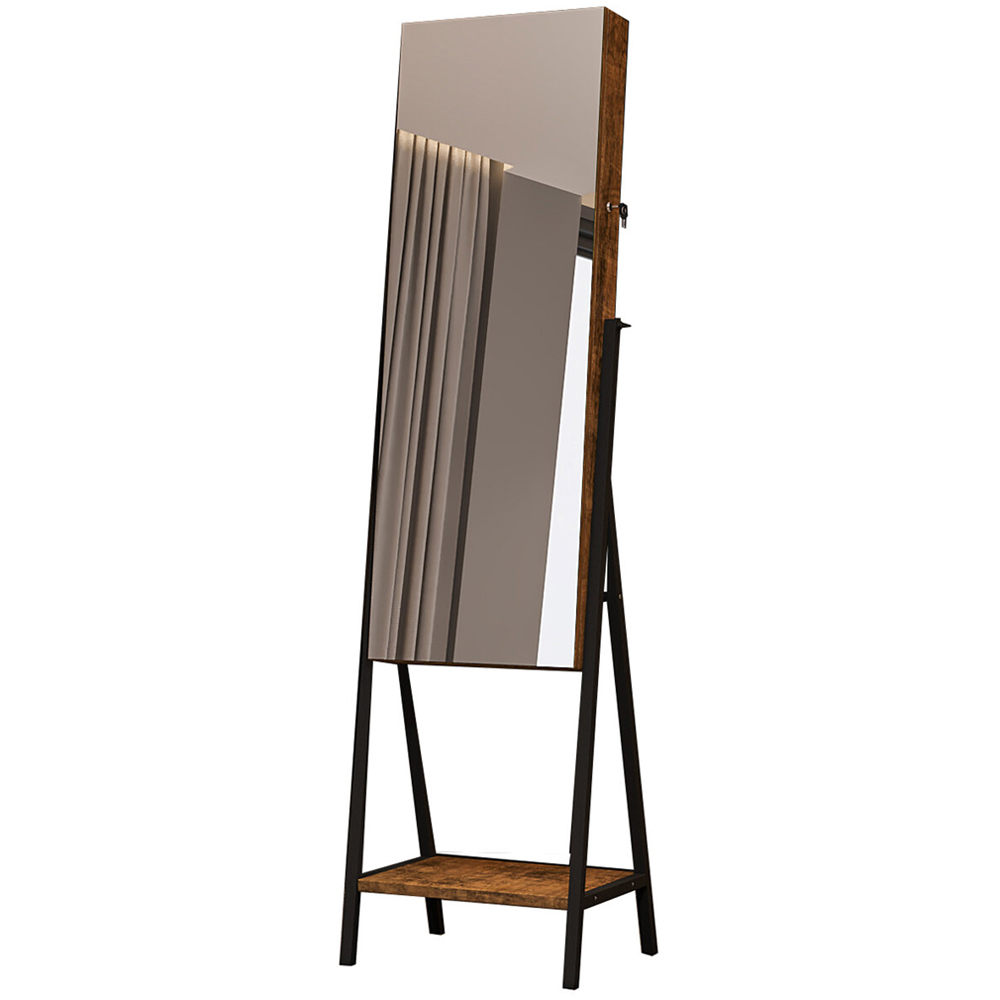 Brown Dark Wood Effect Cabinet Mirror with Bottom Shelf Image 1