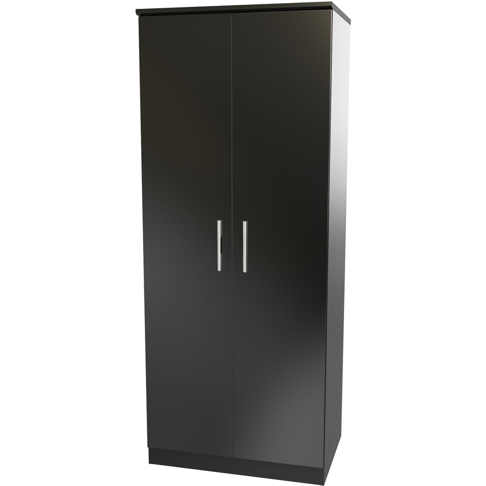 Crowndale Knightsbridge 2 Door Black Gloss and Black Wardrobe Ready Assembled Image 2