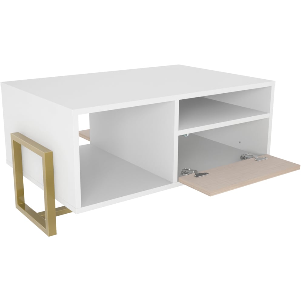 Decorotika Utopie 2 Door 2 Shelf White and Beige Modern Coffee Table Image 3