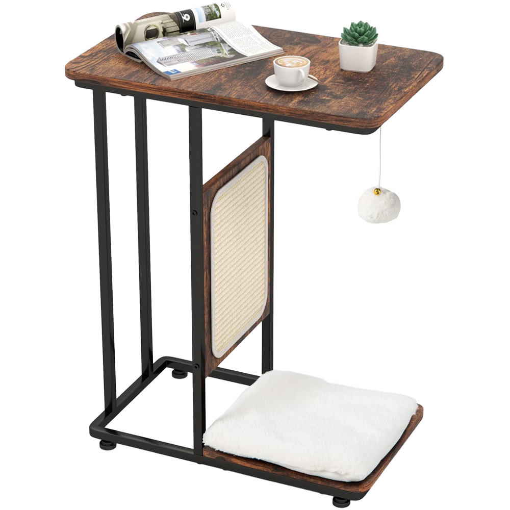 Costway Rustic Brown Side Table with Cat Tree Image 1