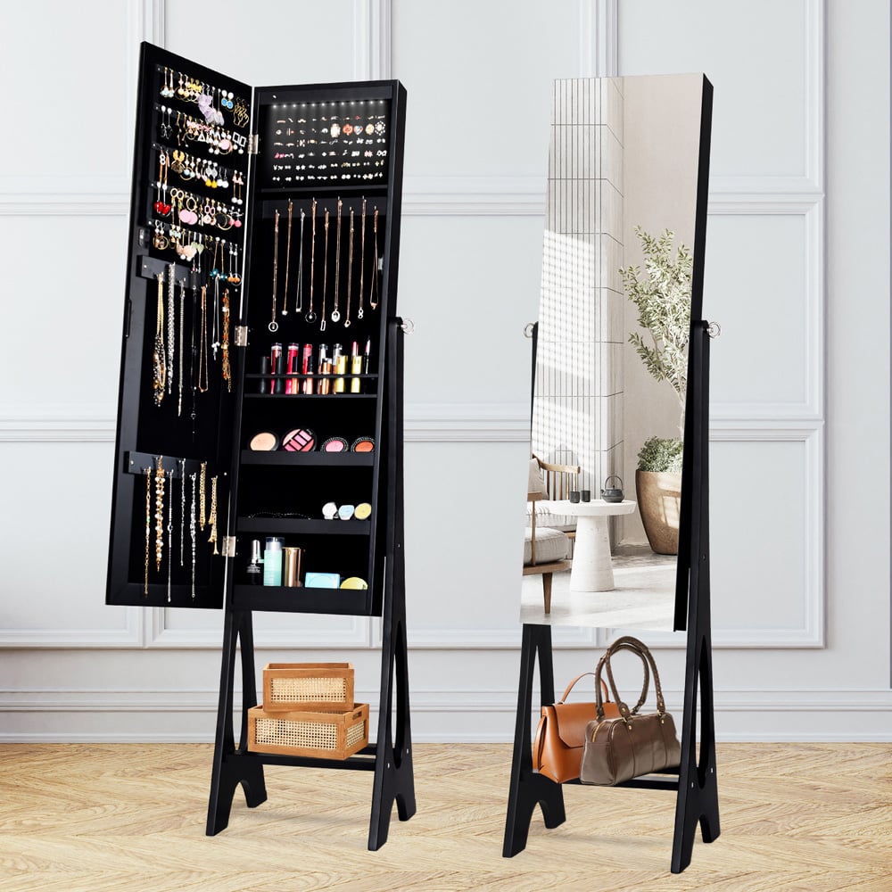 Costway Black Freestanding Mirror Jewellery Cabinet Image 2