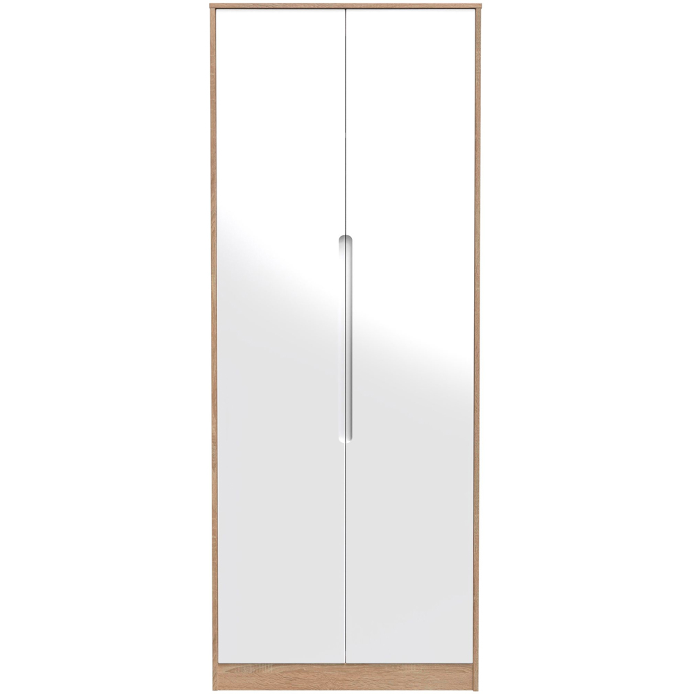 Crowndale Monaco 2 Door White Gloss and Bardolino Oak Tall Wardrobe Ready Assembled Image 2