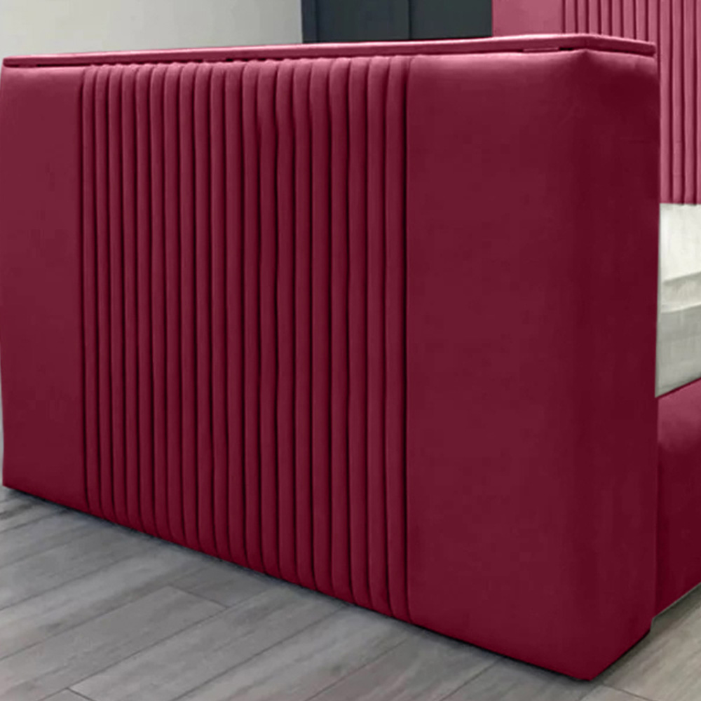 Eleganza Home Emri Double Maroon Plush Velvet TV Bed Frame with Lined Headboard Image 3