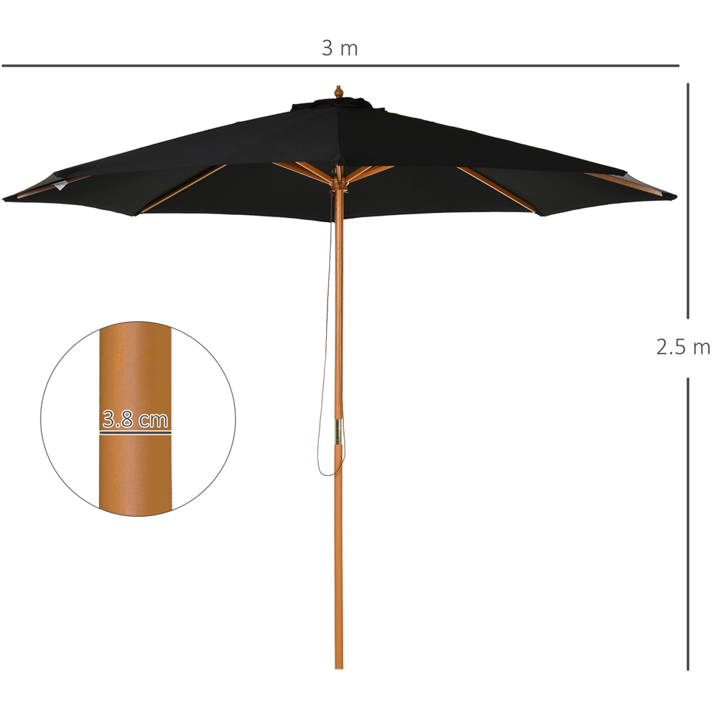 Outsunny Black Bamboo Rope Pully Parasol 3m Image 7