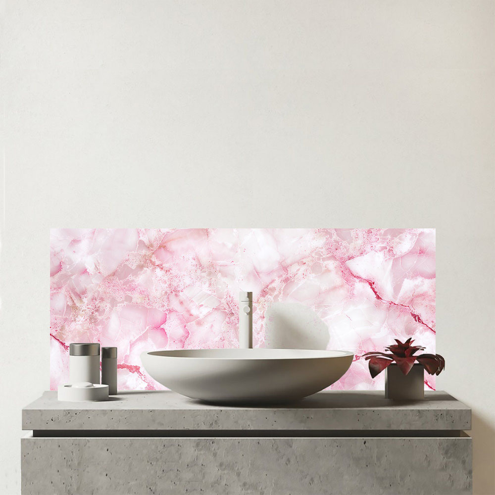 Warren Reed Designer Pink and White Quartz Effect Bathroom Splashback 25 x 60cm Image 1