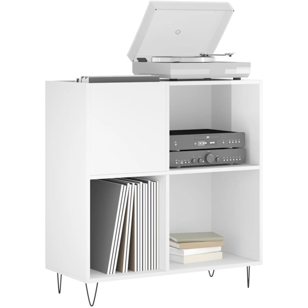 vidaXL 3 Shelf High Gloss White Square Record Cabinet Image 3