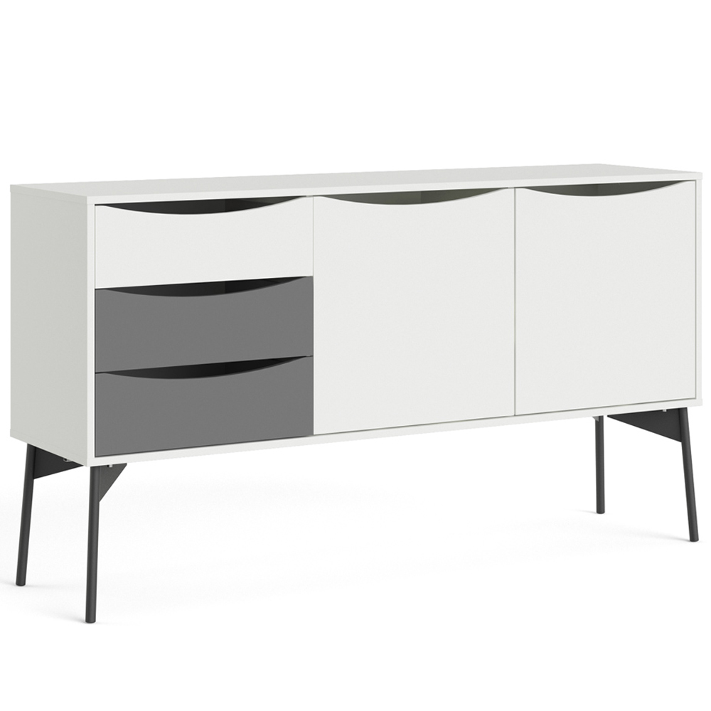Florence Fur 2 Door 3 Drawer White and Grey Sideboard Image 2