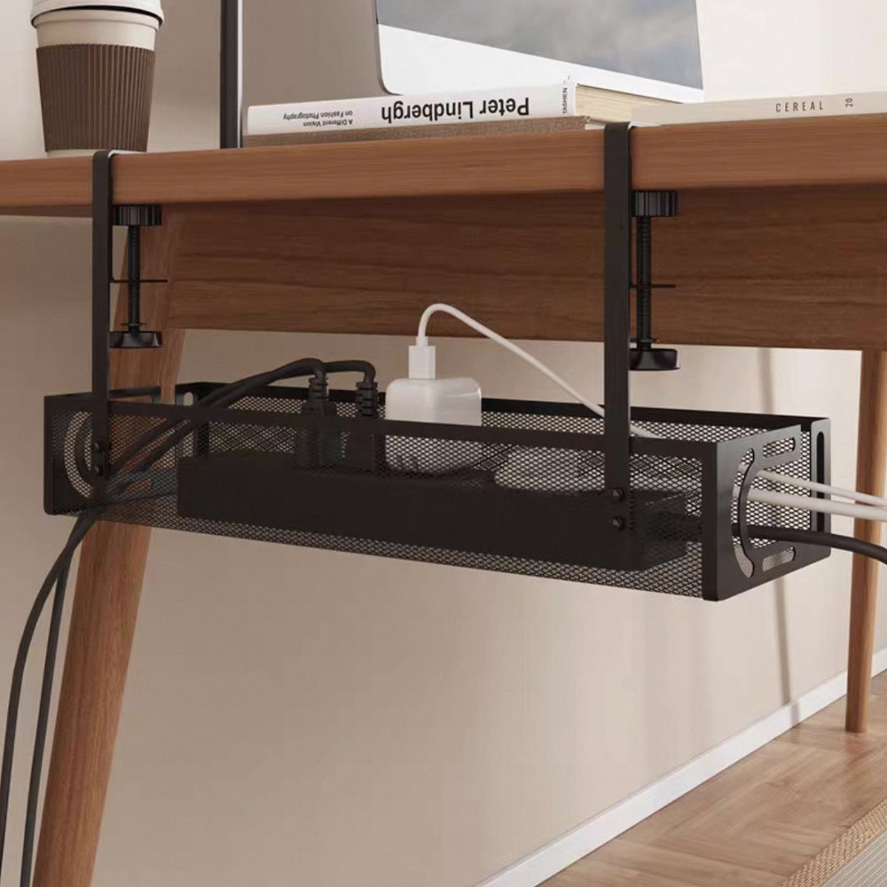 Home & Outdoor Direct Black Under Desk Clamp On Mesh Cable Management Tray 39cm Image 5