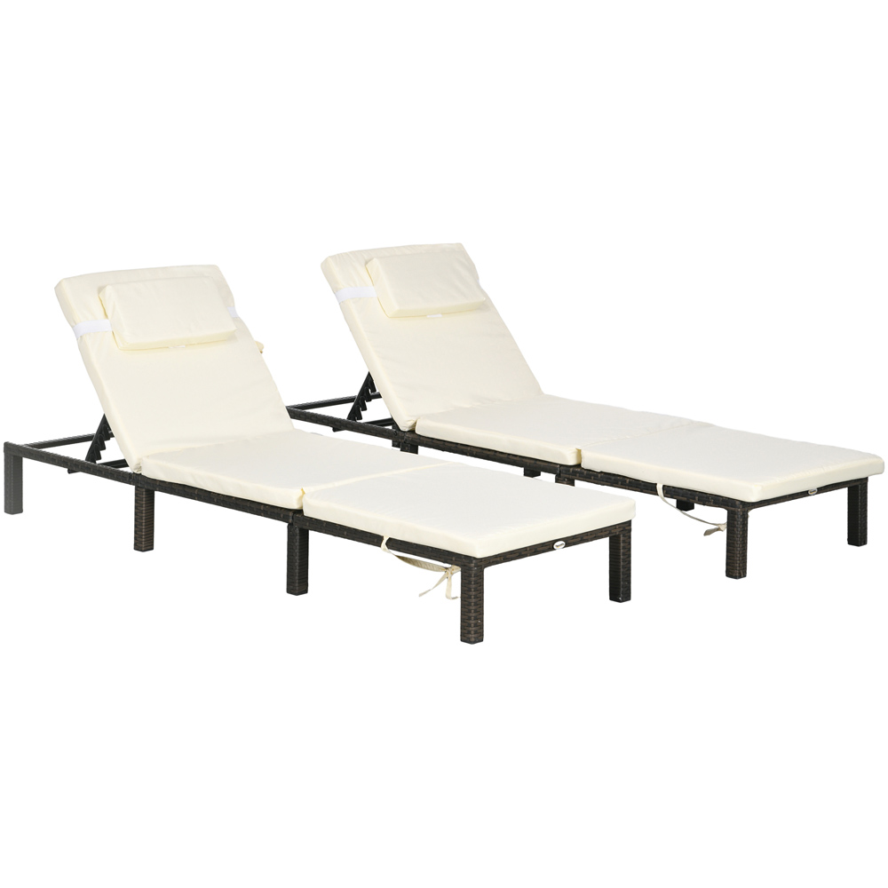 Outsunny Set of 2 White Padded Cushion Rattan Sun Lounger Image 2