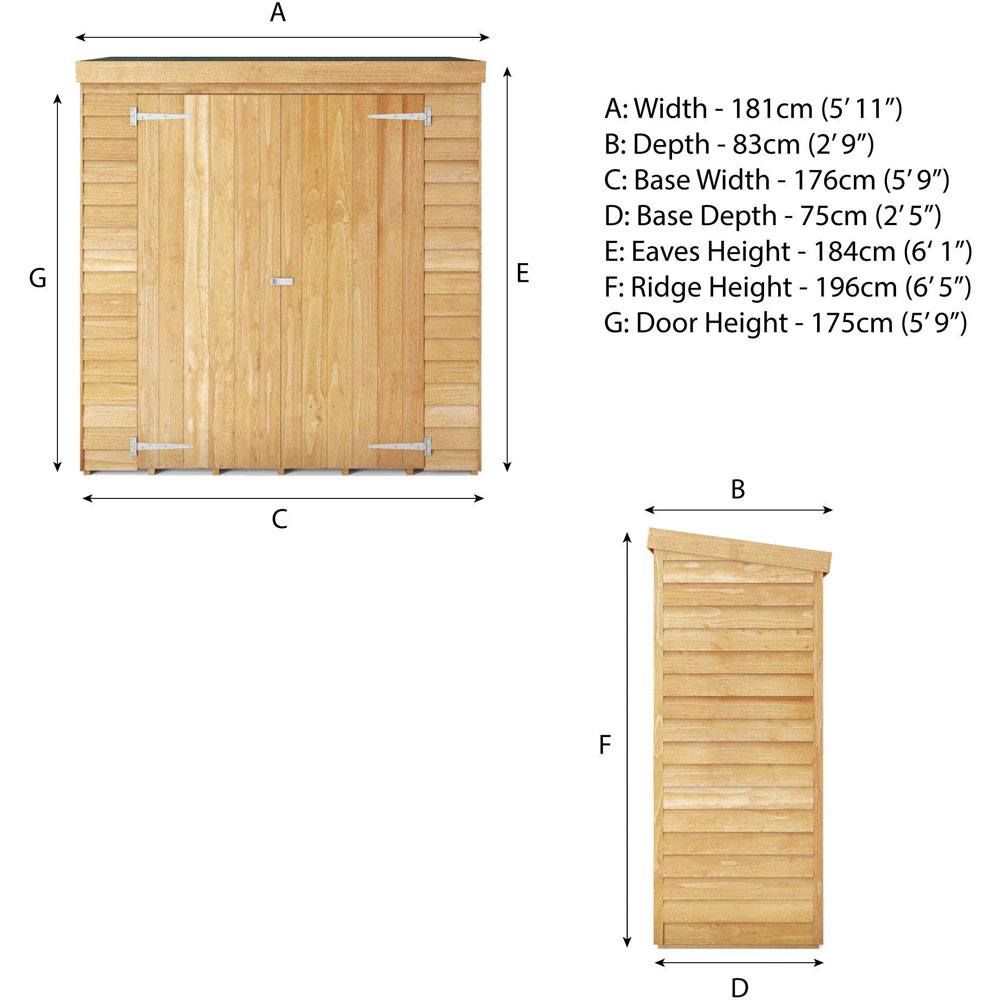 Mercia 6 x 3ft Double Door Overlap Pent Tool Storage Shed Image 8