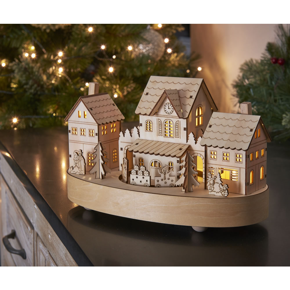 Wilko Alpine Home Wooden Musical LED Christmas    Village Image 1