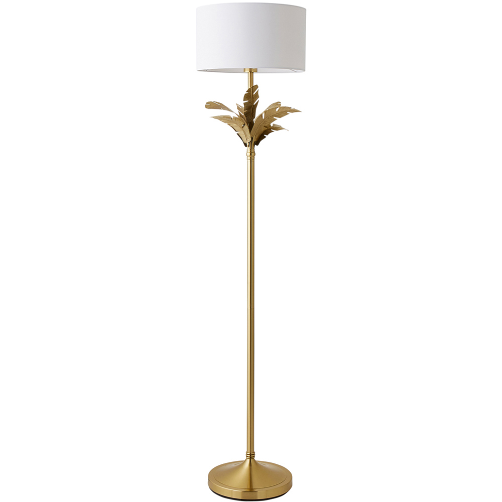 ValueLights Christina White and Gold Palm Leaf Detail Single Stem Floor Lamp and Bulb Image 1