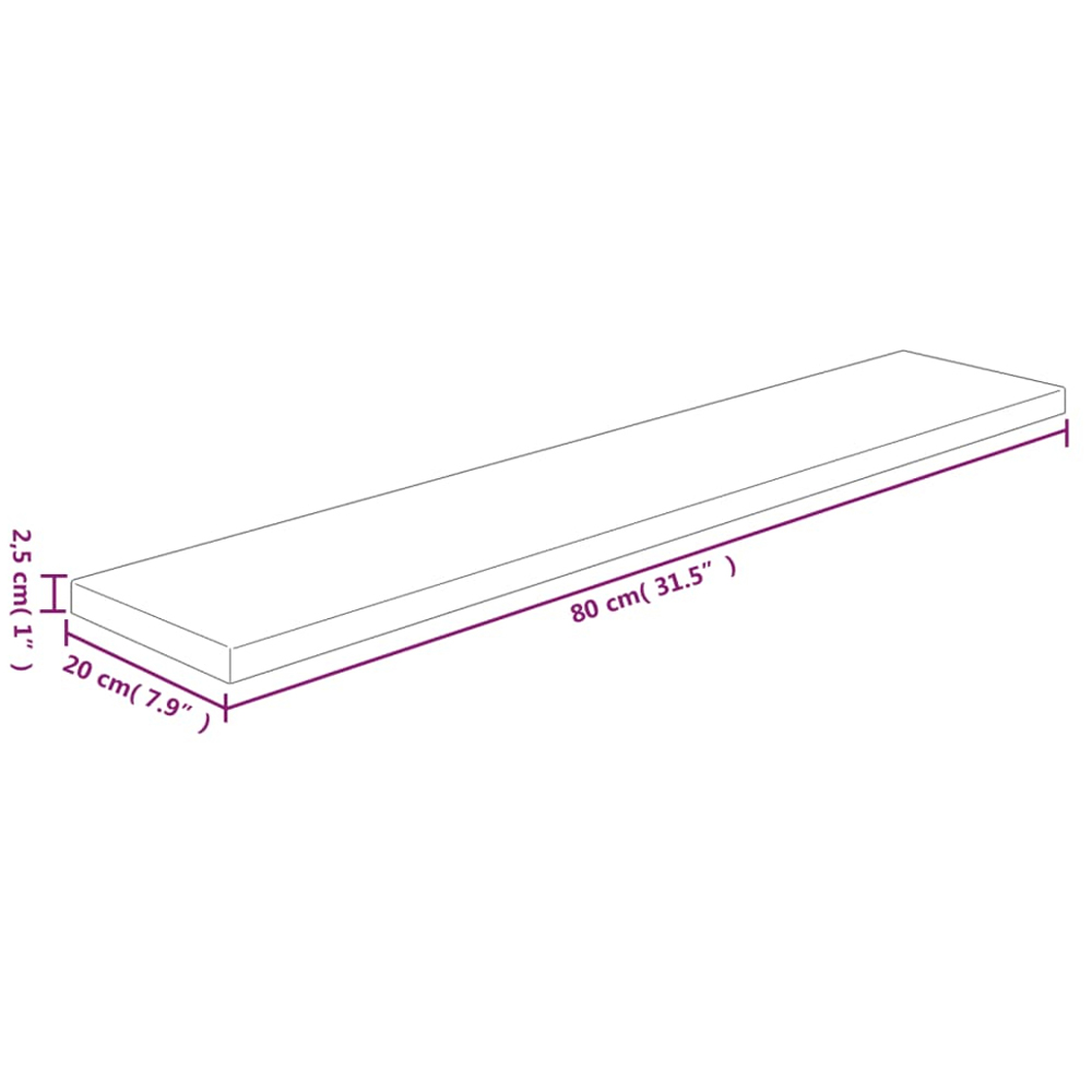 vidaXL 80cm Natural Untreated Solid Oak Wood Shelf Board Image 3