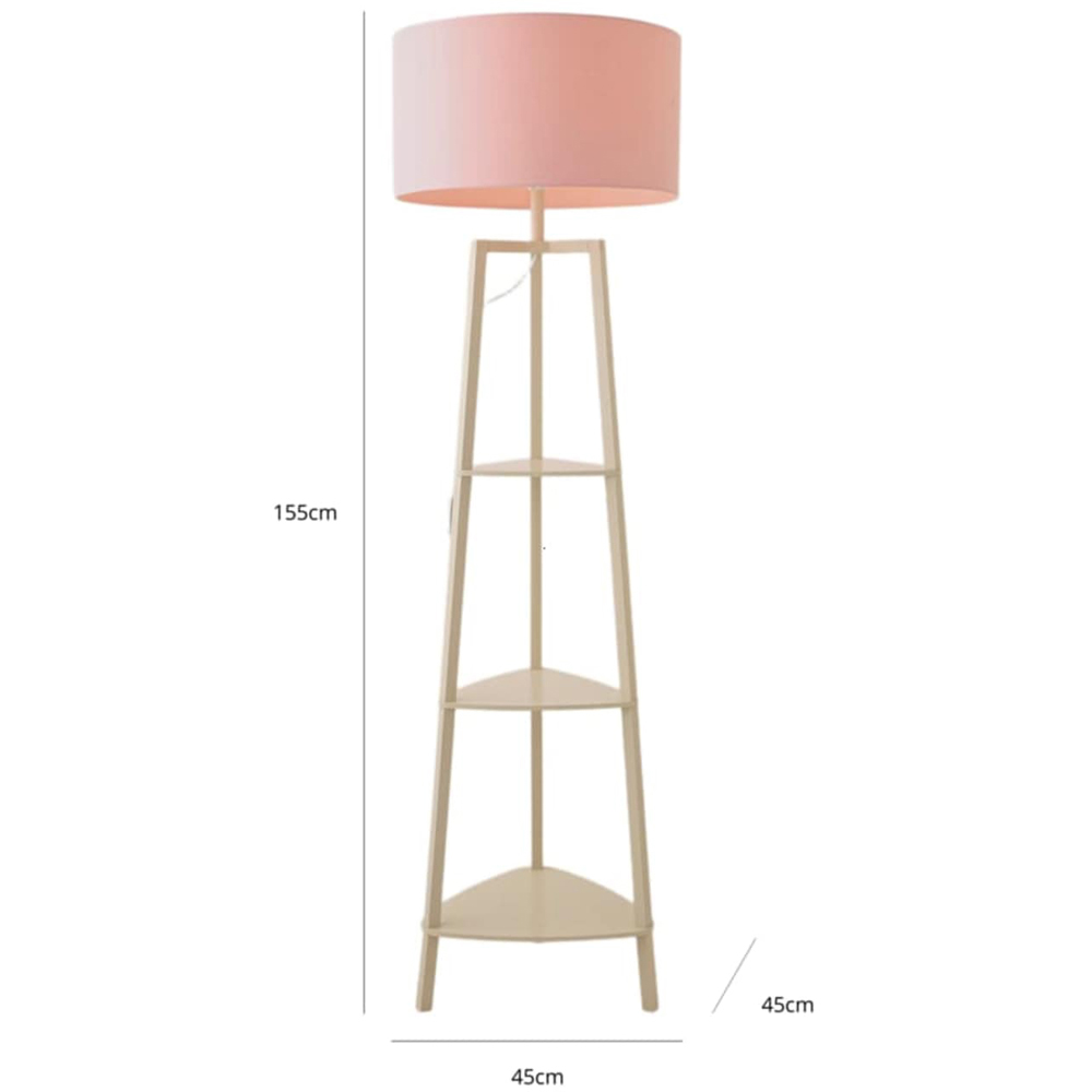 ValueLights Hiru Blush Drum Shade Cream 3-Tier Shelf Floor Lamp with Bulb Image 7