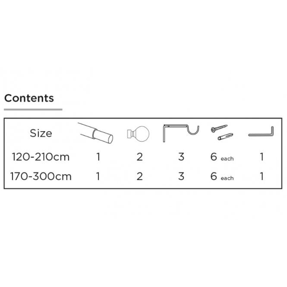 New Edge Blinds 120-210cm Extendable Black Ball End Eyelet Metal Curtain Pole Set Image 4
