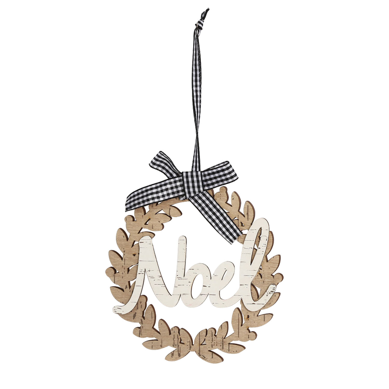Grey Gingham Wooden Christmas Wreath Image 2