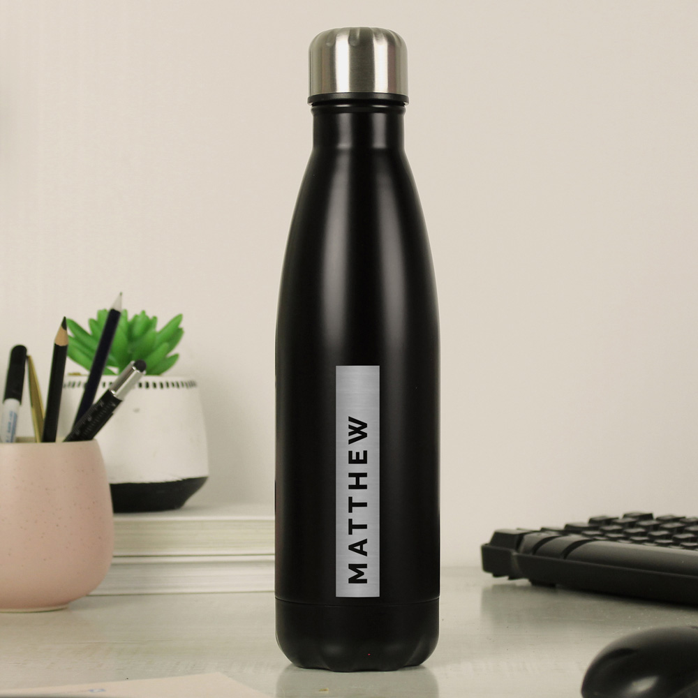 Personalised Memento Rectangle Black Metal Insulated Drinks Bottle Image 2