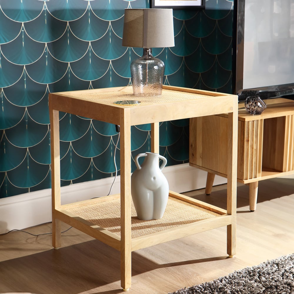 Desser Manhattan Natural Rattan and Mango Wood Side Table Image 7