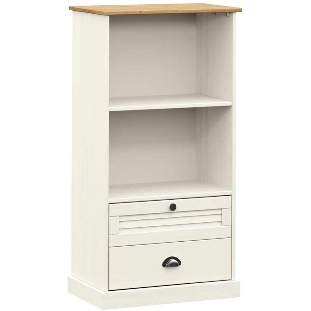 vidaXL Vigo 2 Drawer 2 Shelf White Solid Pine Wood Bookcase Image 2