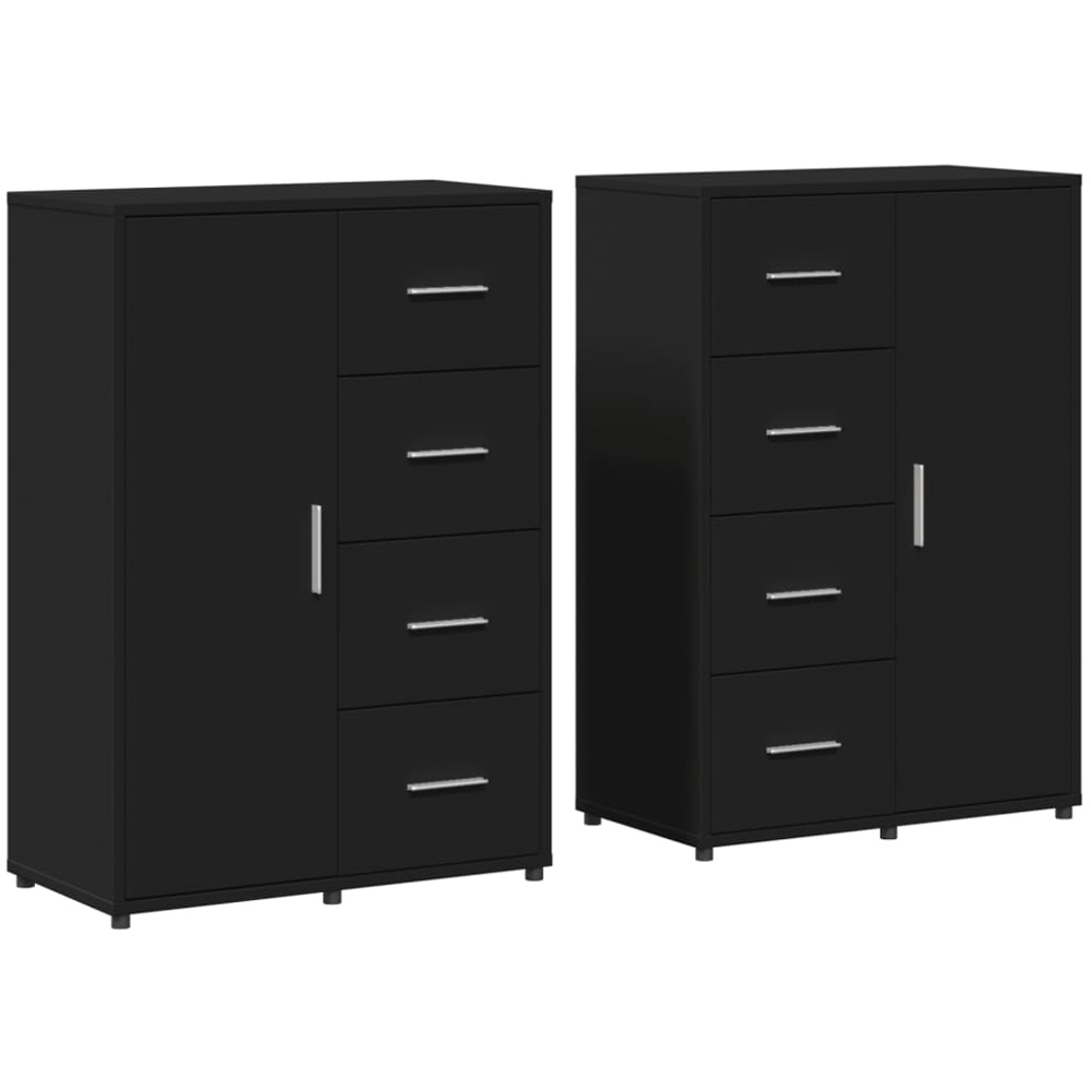 vidaXL Single Door 4 Drawer Black Wooden Sideboard Set of 2 Image 2